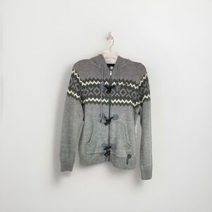 Rocawear Mens Gray Fair‎ Isle Knit Full Zip Toggle Hoodie Wool Blend Large